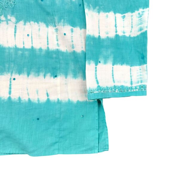 Lafayette 148 New York Linen Tie-Dye Embroidered Sequin Long Sleeve Tunic Size 8 - Picture 2 of 10